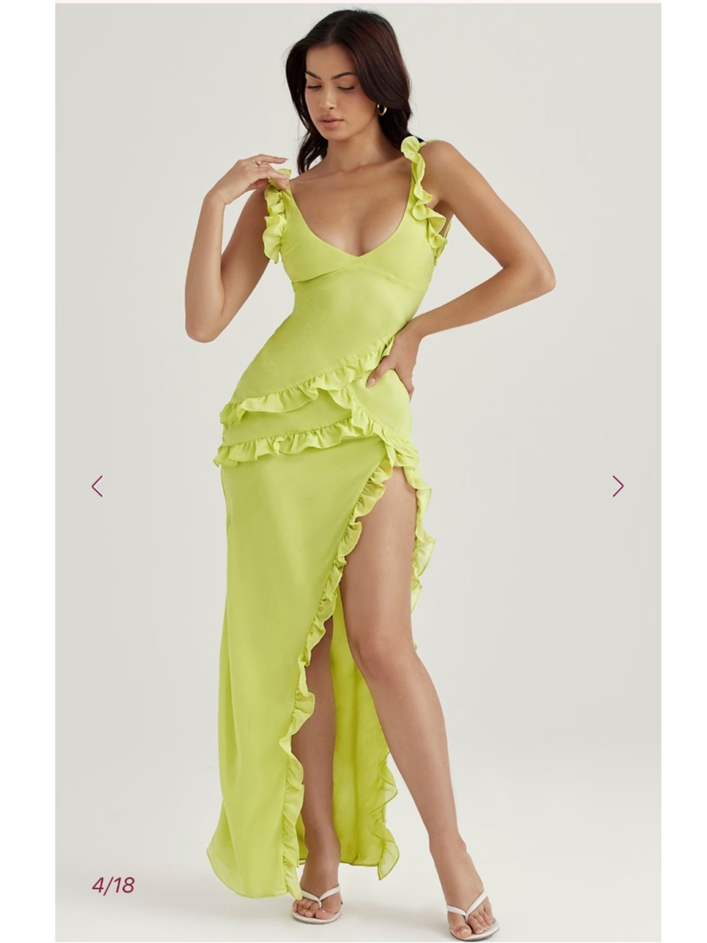 House Of CB Pixie Lime Ruffle Slit Asymmetrical Maxi Dress Size Large $285 MSRP - Picture 5 of 13